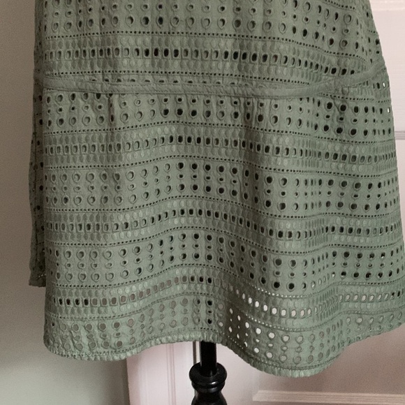 Gap Sleeveless Yoked Eyelet Fit and Flare Dress - Cool Olive - Picture 4 of 15